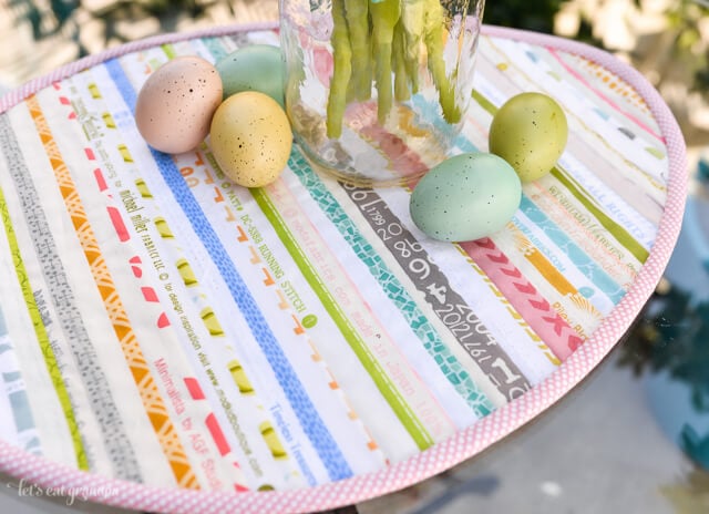 side view of Easter Selvage Table Topper 