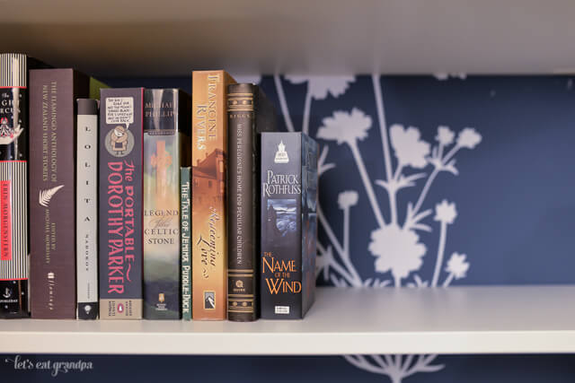 finished bookshelf and books with floral decal