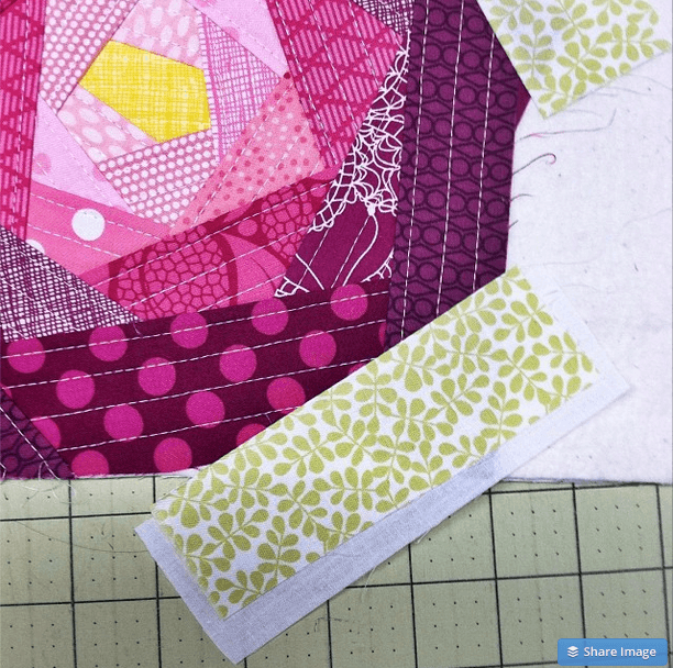 work in progress quilted block with the Quilt As You Go (QAYG) technique