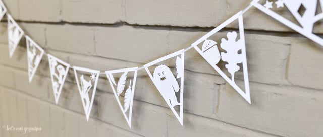 side view of DIY paper banner with adorable woodland creatures