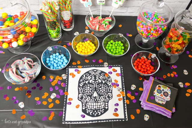 ariel view of Dia de los Muertos Party Candy Bar display