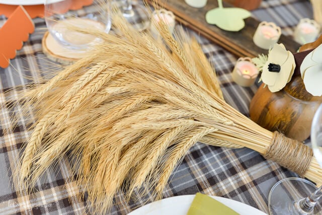 wheat as decor for Thanksgiving table setting