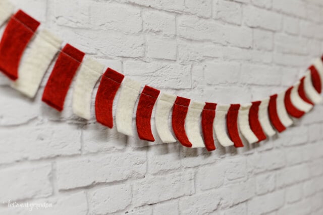 finished red and white felt garland