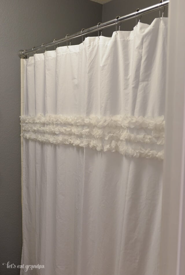 shower curtain for finished 1980s bathroom makeover