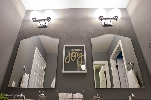 mirrors in finished 1980s bathroom makeover with